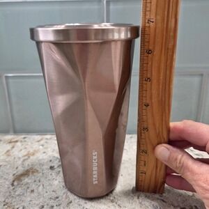 Starbucks Tumbler Travel Mug Rose Gold Geometric Stainless Steel 16‎ oz